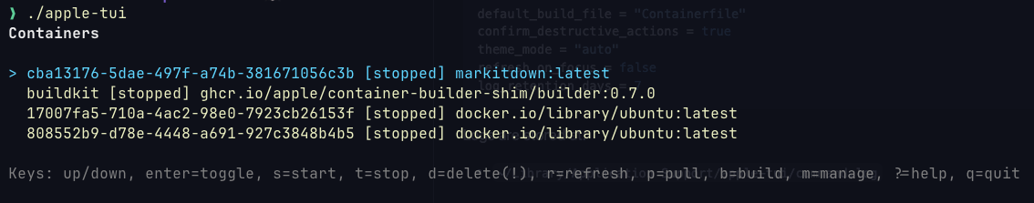 apple-container-tui in action